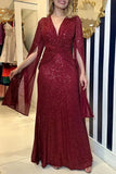 Purpdrank  European Style V Neck Solid Color Long Sleeve Party Club Bodycon Dress Female Elegant Sexy Long Maxi Dresses