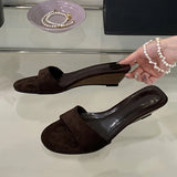 Purpdrank  New Style Wooden Wedges Slippers For Woman Casual Gladiator Sandals Ladies Shoes Designer Low Heels Mules Slides