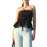 Purpdrank  Tube Tops y2k Clothes Women Solid Color Off Shoulder Strapless Sleeveless Ruched Bandeau Tie Up Vest 2000s Streetwear