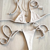 Purpdrank  Push Up Bikini Women 2025 Sexy Swimsuit Shiny Button Swimwear Female Bandeau Biquini Solid Swimming Suit Beachwear Bathingsuit