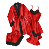 Purpdrank  4 Pieces Women's Sexy Lace Pajamas Fashion V Neck Gown Comfort Pajamas Pajamas Cami Top And Shorts Nightdress Casual Loungewear