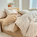 Purpdrank  Washed Cotton Color Woven Jacquard Bedding Set Duvet Cover Linen Fitted Sheet Pillowcases Home Textile