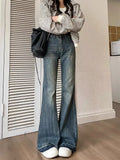 Purpdrank  Women's Casual Retro Blue Micro Flared Jeans Spring and Autumn New American Yk2 Fashion Women High Waisted Loose Flared Jeans