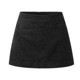 Purpdrank  Autumn Winter High Waist Suede Faux Leather Mini Skirt Women Back Zipper A-line Short Skater Party Femme Camel Black