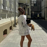 Purpdrank  Elegant Chic Office Lady Loose Pocket Shirt Top Cake Layered Ball Skirt Set Summer Outfits New Women Skirt Two Piece Set