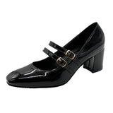 Purpdrank  Elegant Women's Chunky Heels Mary Jane Shoes Square Toe Double Ankle Strap Pumps for Women Patent Leather High Heels Party Shoes