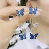 Purpdrank Korean Fashion Purple Crystal Butterfly Dangle Earrings for Women Long Tassel Earring Wedding Party Jewelry Gift Pendiente Mujer