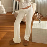 Purpdrank  Casual Striped Pants Draped Floor-Length Women Autumn All-season Multiple Styles High Waist Tie Straight Comfortable Home Pants