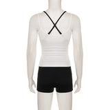 Purpdrank  Sporty Activewear Contrast Color Rompers Sets Women 2025 Sexy Slim 2 Piece Sets Slash Neck Camis Tops Sleeveless Playsuits Y2K