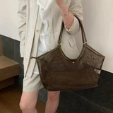 Purpdrank  PU LeatherWomen's Large Capacity Woven Bag Beach Travel Shoulder Bag Handheld Net Bag Fashionable Simple Travel Bag