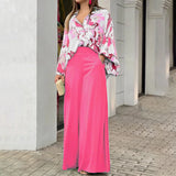 Purpdrank  Independent Station Autumn Printed Shirt Temperament Elegant Wide-leg Pants European and American Women's Fashion Casual Suit