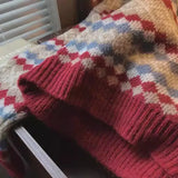 Purpdrank  Women's 2025 Autumn Winter New Loose Round Neck Long Sleeve Top Vintage Jacquard Christmas Red Knitted Sweater Pullover