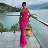 Purpdrank  summer new solid color sleeveless one-shoulder water ripple long slim-fitting women's dress