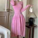 Purpdrank  Autumn Winter Hollow Out Knitted Women's Umbrella Long Dresses 2025 New Long Sleeve O-neck Loose A-line Dress Female