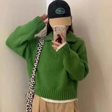 Purpdrank  Loose Knitted Sweater Half Zipper Turn-down Collar Pullover Autumn Winter New Style Korean Stand Collar Oversize Top Outerwear