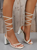 Purpdrank  New Summer Elegant Strap Solid Color Square Toe High Heels Open Toe Fashion Sexy Banquet Women's Shoes Wedding Bridesmaid Shoes