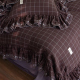 Purpdrank  Vintage French Large Ruffles Embroidery Wide Edge 100% Cotton Bedding Set Duvet Cover Flat/Fitted Bed Sheet Pillowcases 4Pcs
