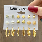 Purpdrank - Gold Color Pearl Hoop Earrings Set Metal Dangle Earrings Vintage Circle Geometric Twist for Women Girls Trendy Jewelry Gifts