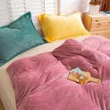 Purpdrank  Velvet Fleece Duvet Cover Winter Thicken Crystal Bedding Set AB Side Candy 4Color/Set Flat Sheet Pillowcase Home Textile