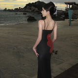 Purpdrank  Pure Desire Sexy Black Printed Strap Dress for Women Summer Dress Waist-Cinching Slim Fit Bodycon Long Dress