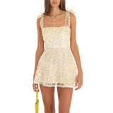 Purpdrank  Floral Dress Women Summer Spaghetti Strap Square Collar High Waist A-Line Layered Hem Dresses y2k Going Out Dress