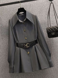 Purpdrank - Women Suits Office Sets New Spring  Long Sleeve Fold Pocket Blazer Women Solid Color Bell Bottoms Fashion Elegance Office Lady