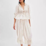 Purpdrank  New Hollow Lace Tie Home Wear Cropped Pants Women's Autumn Fashionable And Elegant Comfortable Skin-Friendly Daily Pajama Pants