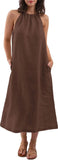 Purpdrank  Popular Neck Sleeveless Solid Color Vest Cotton and Linen Dress Women