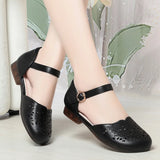 Purpdrank  Close Head Square Heels Cutout Breathable Rhinestone Shoes Summer Soft Leather Sandals Women For Office Daily Mom Leisure