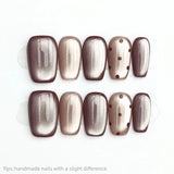 Purpdrank  10pcs Handmade Brown Silver Polka Dot Press on Nails Square Full Cover Wearable Reusable Elegant False Nails