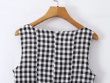 Purpdrank  Sexy Red Gingham Plaid Mini Sleeveless Dress Women Bow O Neck Zipper Back Low Waist Ruched Hem Swing Tank Dresses Vestidos Black