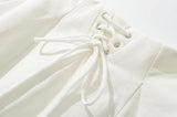 Purpdrank  Holiday Front Cross Lacing up Bandage Bow Zipper Waist Mini Skirt Women White Spliced Lace Hem Ruched Swing A-lined Skirts Black
