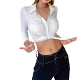 Purpdrank  Summer and Autumn Women's College Style Sweet Lapel Single-breasted Cardigan Slim-fit Shirt Women