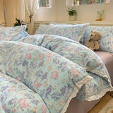 Purpdrank  INS Korean Style2025 New Yungan Cotton Wrinkled Double-layer Yarn Lace Bedding Sets