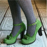 Purpdrank  Women Pumps Flock Round Toe Chunky High Heels Bownot Plus Size 41 42 43 30 31 Party Female Shoes Summer