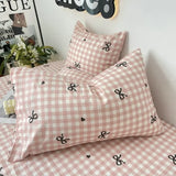 Purpdrank  Plaid Bow Knot Pillow Cover Korean Y2k Fashions Girlish Heart Blackpink Room Decor Sleeping Pillow Cover Bedroom Decoration Gift