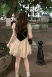 Purpdrank  Sweet Bubble Sleeve  Dress Women's Summer High Waist Short Skirt  Style Polyester Fiber Princess Gown Citywalk