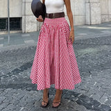 Purpdrank  Fall Winter Pink Plaid Skirt Long Maxi A-Line Sweet Preppy Style Wool Blend Elegant Winter Skirt
