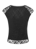Purpdrank  Coquette Lace Shirt y2k Clothes Women Solid Color V Neck Cap Sleeve Crop Top with Bow Decor Sweet Aesthetic Clothes