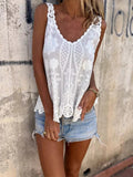 Purpdrank  Summer New Pure Color Sleeveless Tank Tops Lady Simple Beach Vacation Irregular Top Fashion U Collar Lace Hollow Out Halter Vest