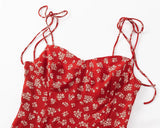 Purpdrank  Retro Red with White Flower Print V neck Corset Style Bow Lacing Up Sling Dress Sexy Women Slim Summer Dresses Holiday Robe