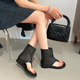 Purpdrank  Flat Clip-in Herringbone Cold Boots Women's New Summer Cutout Soft Sole Non-slip Mid-tube Bohemian Roma Sandals