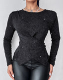 Purpdrank Autumn New Fashion Womens Glitter Round Neck Long Sleeve Crisscross Top Temperament Commuting Female Casual Daily Skinny T-Shirt