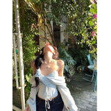 Purpdrank  Y2K Slash Neck Shirts Women Fashion Sexy Cropped Strapless Bandage Blouses Summer Gyaru Korean Long Sleeve Tunic Tops New