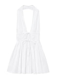 Purpdrank  Bowknot White Backless Beach Summer Women's Dress Deep V Neck Cotton Short Vestidos Sexy Sleeveless Halter New in Dress 2025