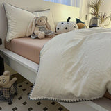 Purpdrank  Ins Style Solid Color Stripes Mix and Princess Style Quilt Cover Four-piece Bedding Set Washed Cotton Shell Edge Duvet Cover Set