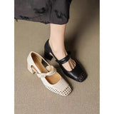 Purpdrank  Women Fashion Casual Single Shoes Summer 2025 New Hollow Breathable Square Head Shallow Mouth Pumps Comfortable Elegant Sandals