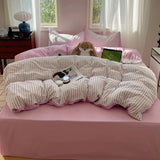 Purpdrank  Striped Bedding Set INS Nordic Girls Soft 100% Cotton Bed Sheet Queen King Size Duvet Set Comforter Set Pillowcase Bed Linens