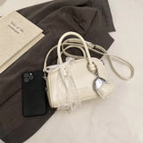 Purpdrank  Mini Boston Shoulder Crossbody Bags For Women Lace Bowknot Round Top-handle Bag With Heart Pendant 2025 Designer Handbags