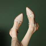 Purpdrank  New Women Sandals Pointed Toe Thick Heels Genuine Leather Pumps Office Spring Summer Fashion Concise Slingbacks Shoes Woman